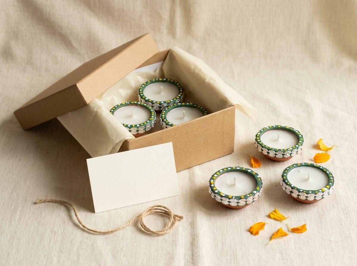 Roshni Six — 6 hand-painted wax-filled clay diyas