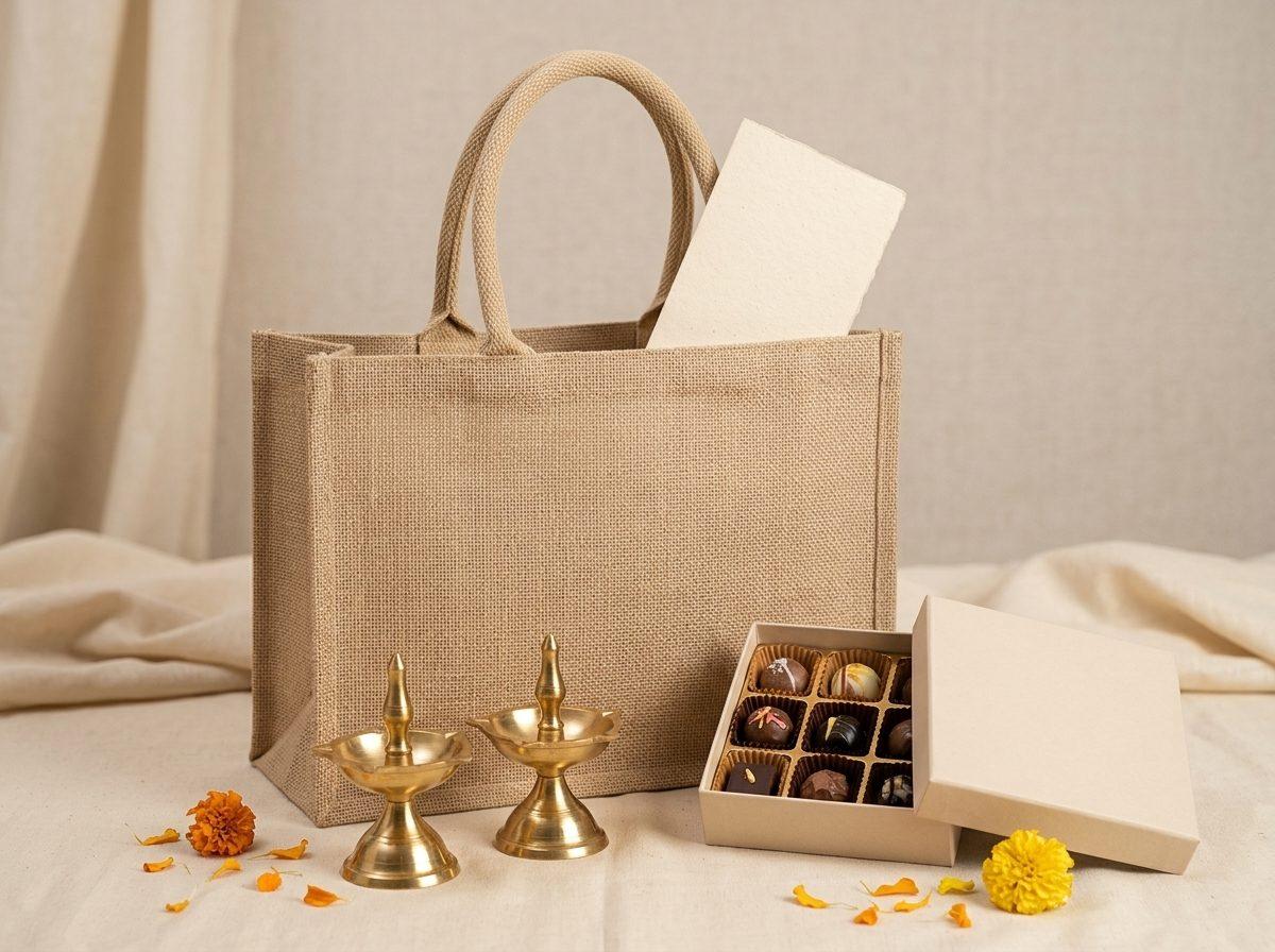 Deepawali Classic — Pair of brass diyas, 9-pc chocolate box