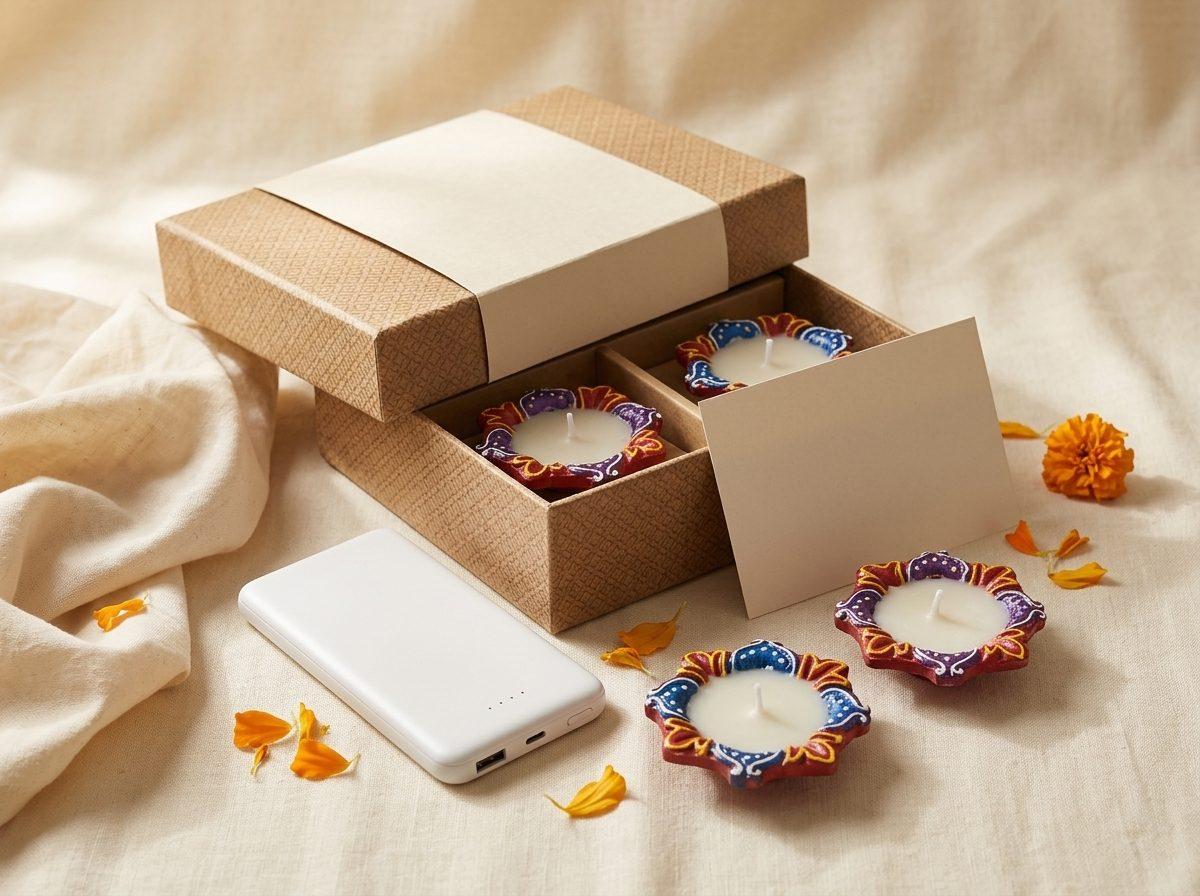 Urja Hamper — 5000 mAh slim power bank, diya box