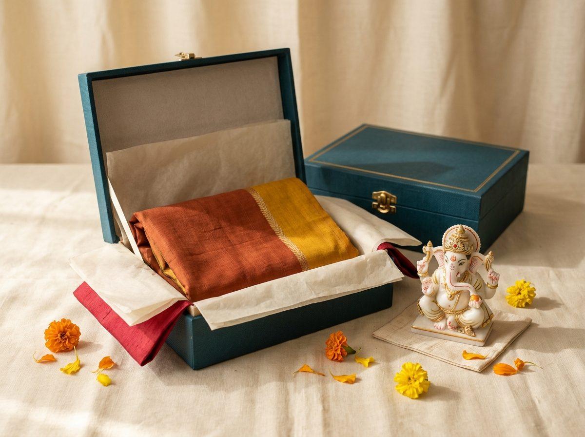 Stole Ganesh — Handloom stole, 3 in marble Ganesha
