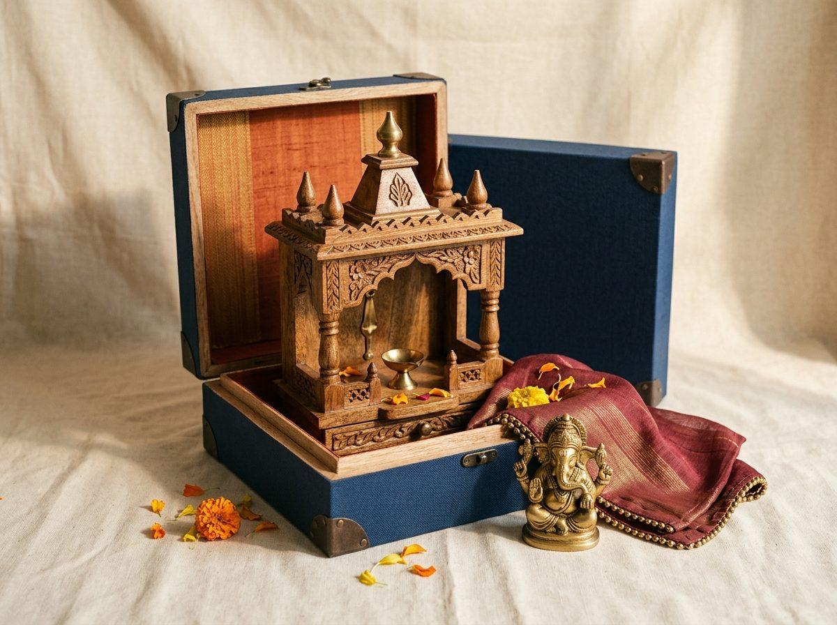 Mandir 12 — 12 in wooden home mandir, small idol