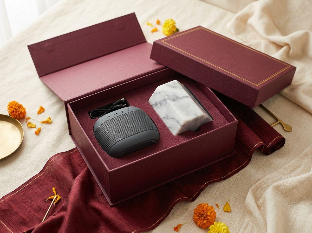 Dhwani Pro — Branded Bluetooth speaker, marble desk piece