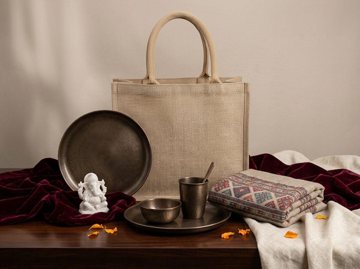 Vitrak Shreshth — Kansa dinner set, Kullu shawl, marble idol