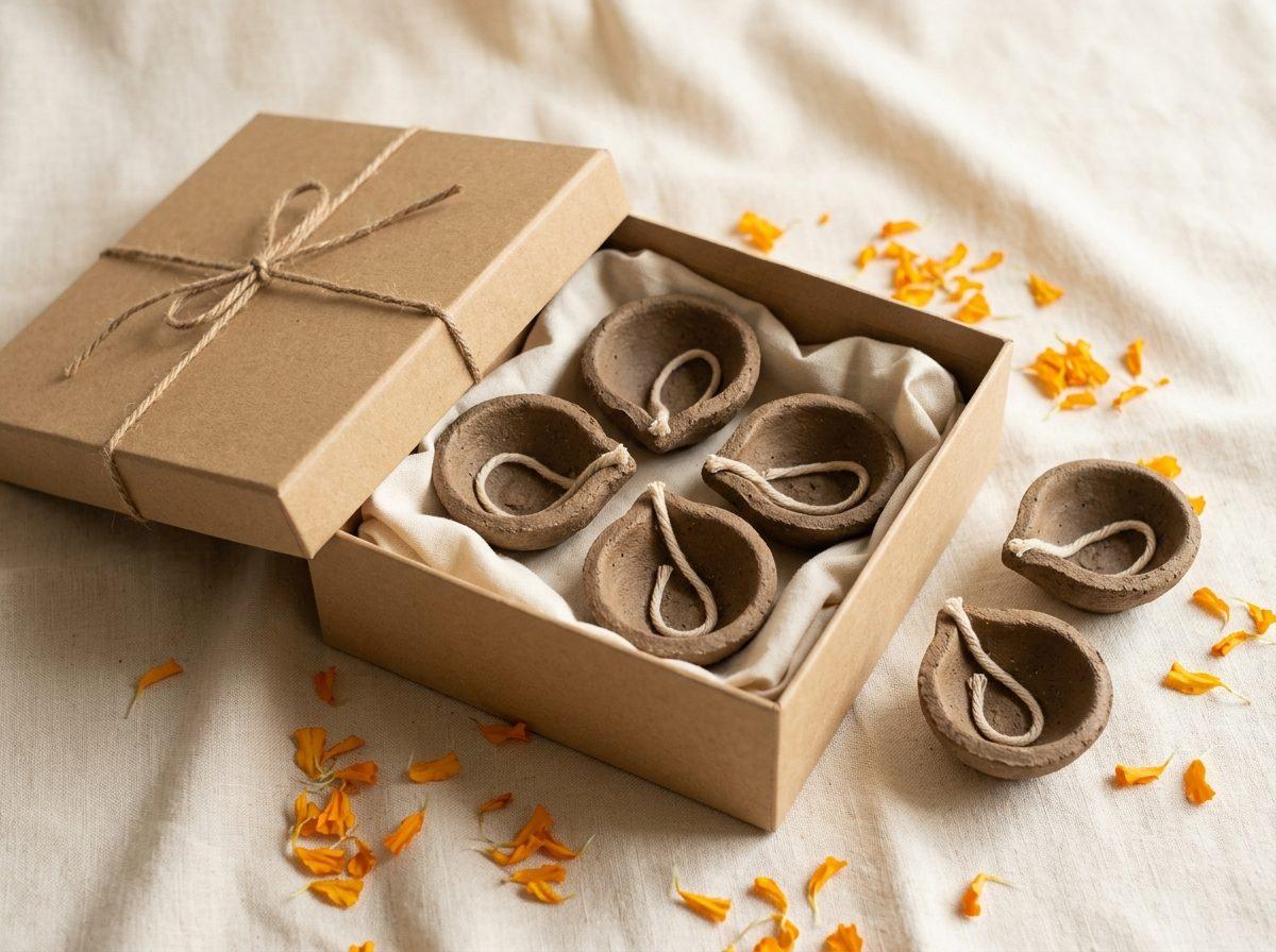 Gobar Deep — 6 cow-dung and clay diyas, natural wicks