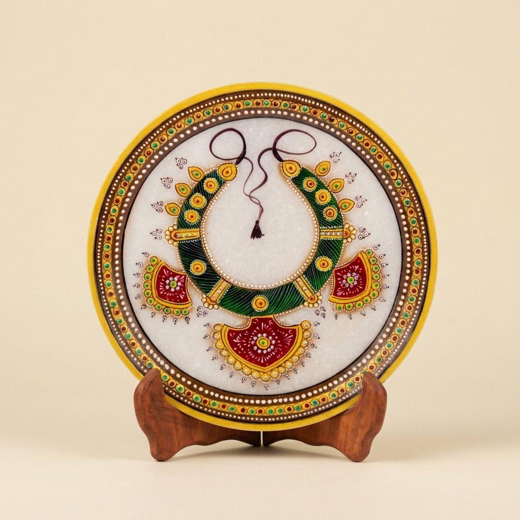 Traditional Jewellery, Gold Leaf 9 Inch Marble Decorative Plate