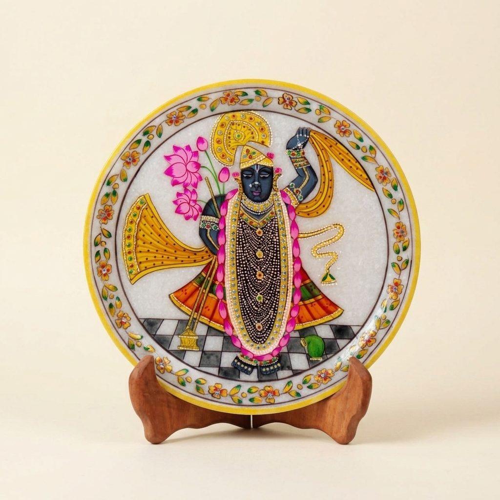 Shrinath Ji marble murti, gold-leaf finish