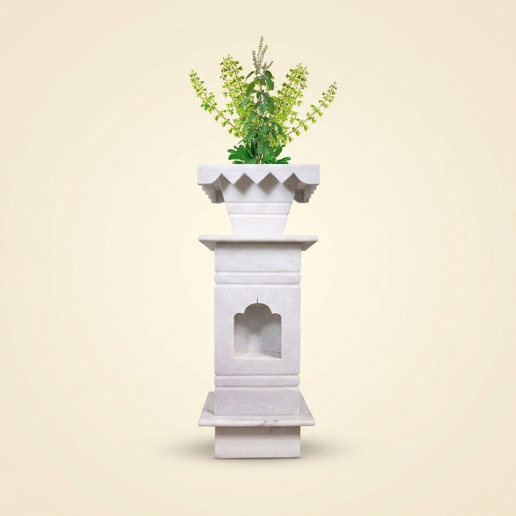 Marble Tulsi Pot, White Marble — Large