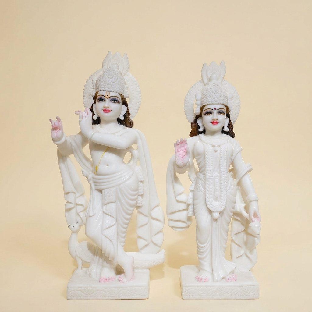 Radha Krishna, 24 Inch, White Marble Murti
