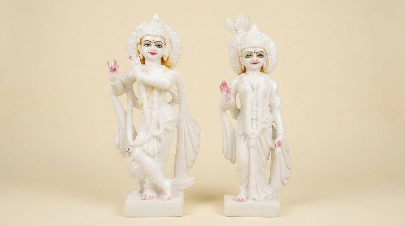 Radha Krishna, 15 Inch, White Marble Statue