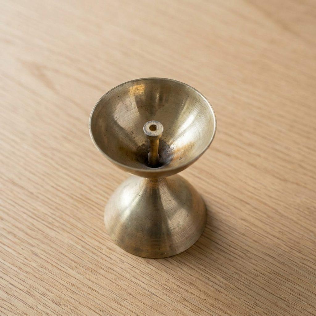 Brass Double-Bowl Diya On Stand