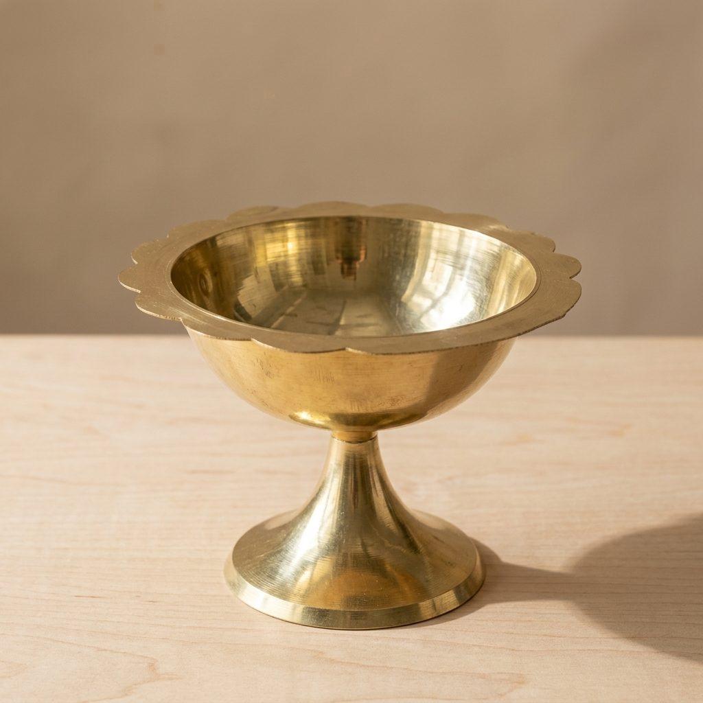 Brass Scalloped Pedestal Diya Bowl