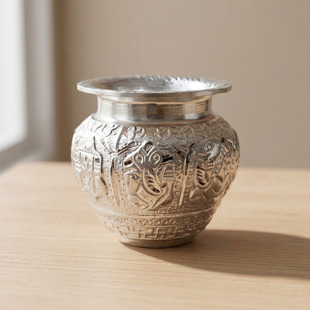 Silver Ornate Engraved Kalash Pot