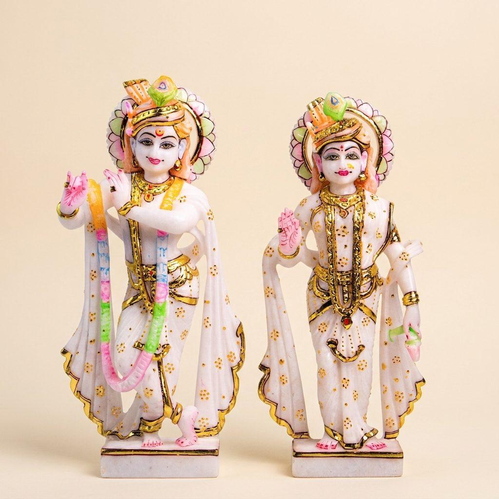 Radha Krishna, 12 Inch, White Marble Statue