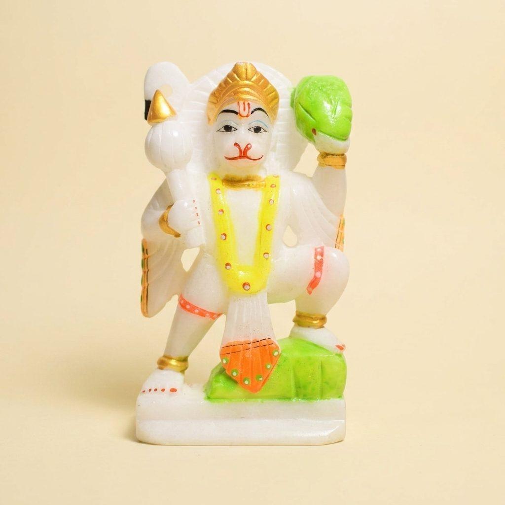 Lord Hanuman, White Marble Statue — 4 Inches