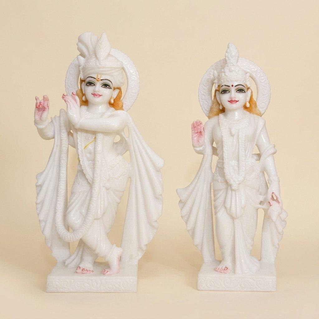 Radha Krishna, 18 Inch, White Marble Statue