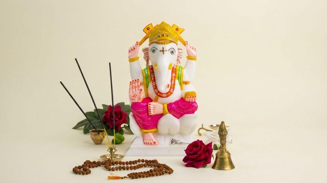 Lord Ganesh, White Marble Statue — 8 Inches, Ethnic