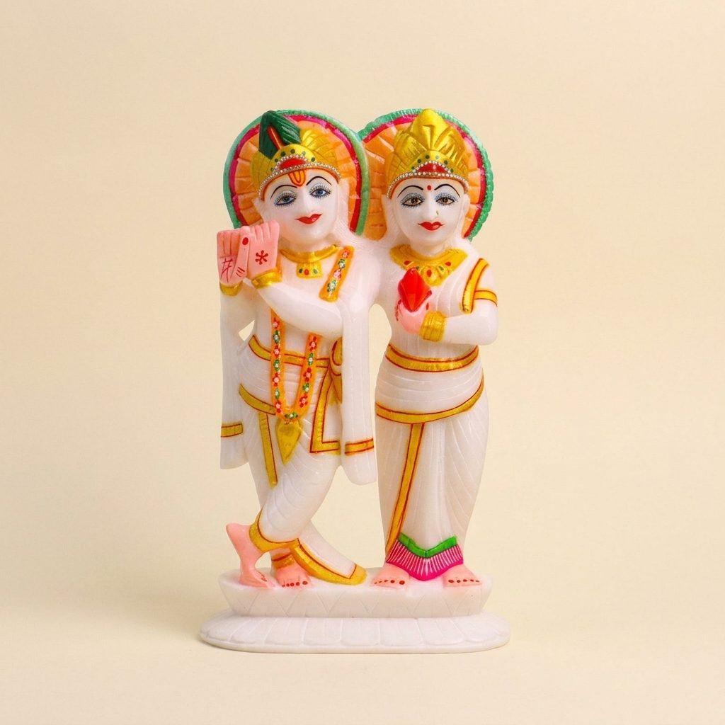 Radha Krishna White Marble Statue, — 8 Inch