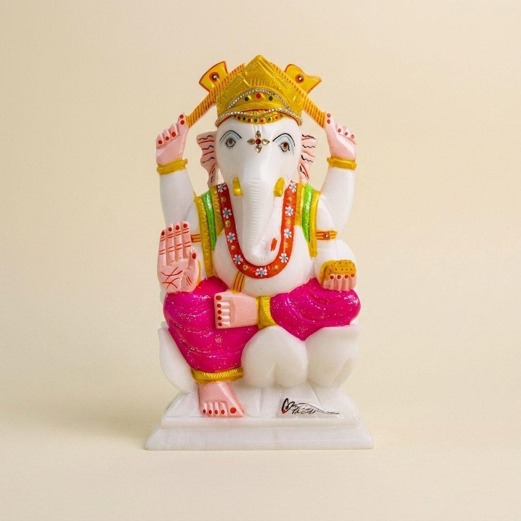 Lord Ganesh, White Marble Statue — 6 Inches, Ethnic
