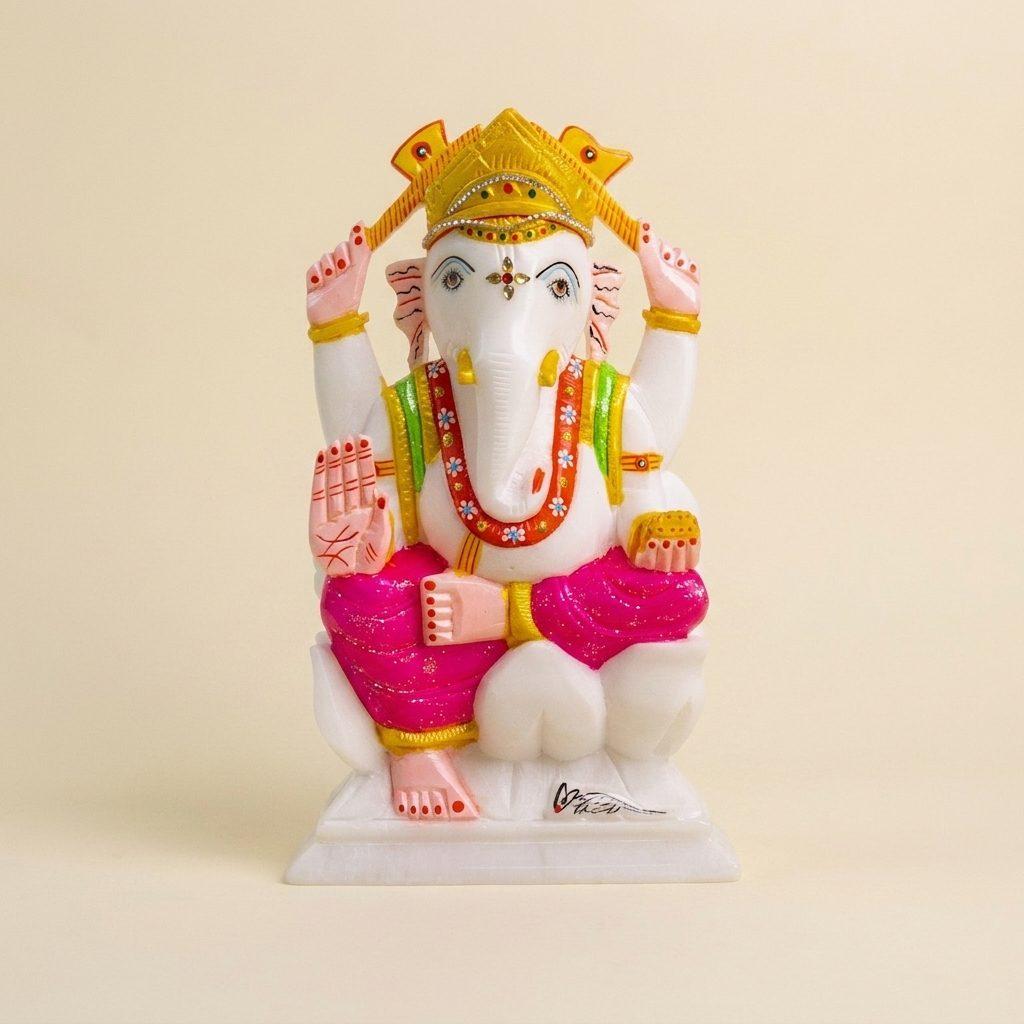 Lord Ganesh, White Marble Statue — 10 Inches, Ethnic