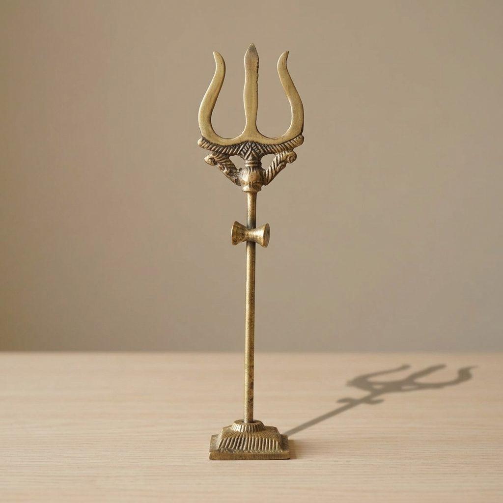 Standing Brass Trishul On Base