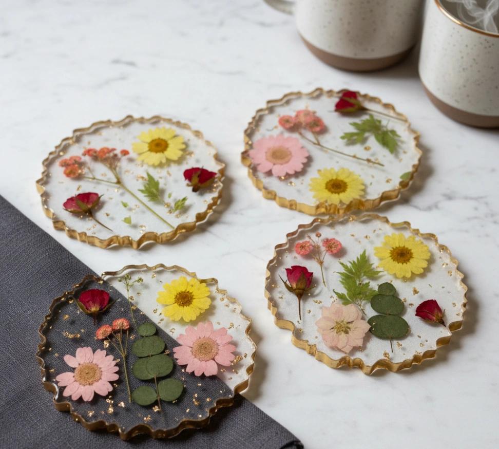 Handcrafted Real Flower Resin Coaster Set (Set of 4)