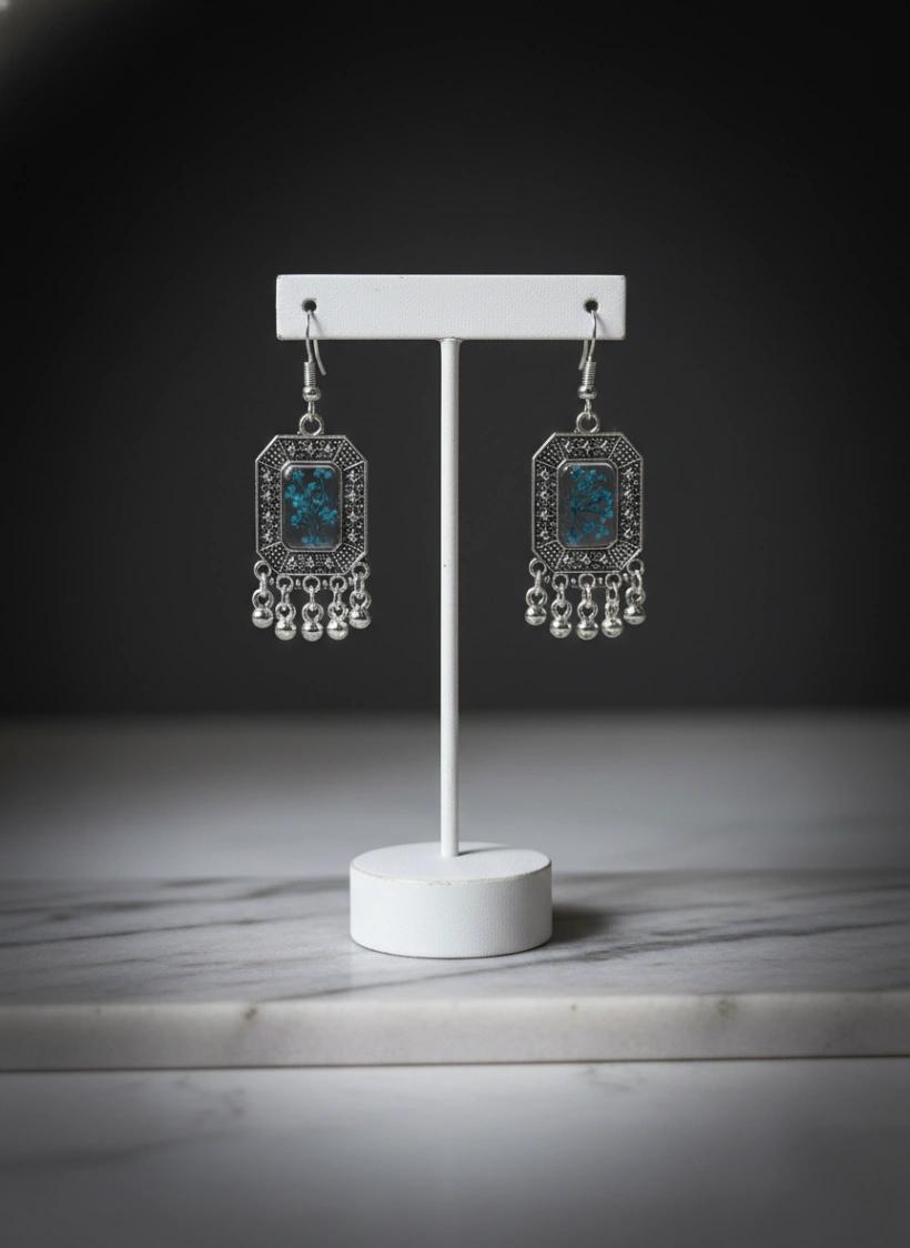 Real Blue Forget-Me-Not Oxidized Earrings