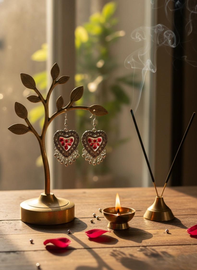 Real Red Rose Hridaya Heart Earrings