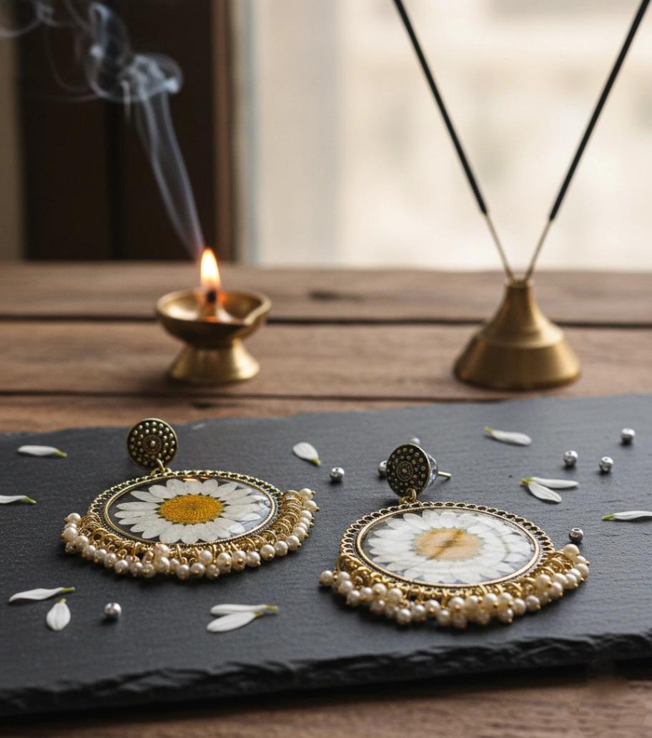 Daisy Resin Chandbali Earrings